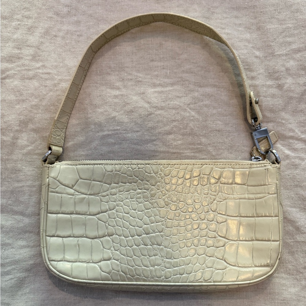 By Far Cream Crocodile-Embossed Shoulder Bag